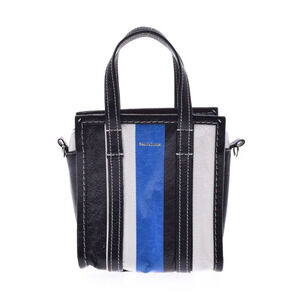 BALENCIAGA Bazaar Shopper XXS Black White Blue Calfskin Handbag